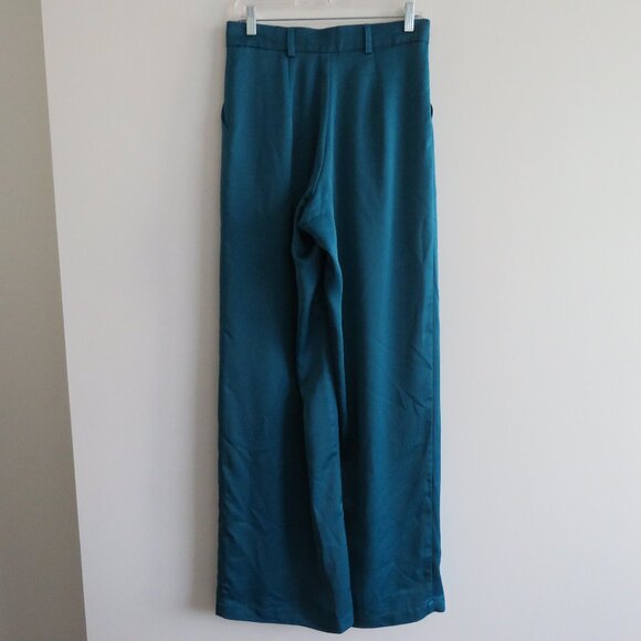 ZENA PRESLEY Teal Satin Palazzo Wide Leg Pants Drapey - Women's Size M - Picture 12 of 15